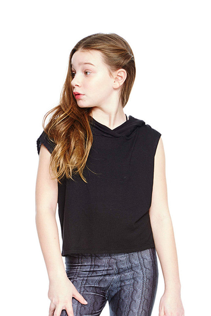 Girls Black Hooded Crop Top