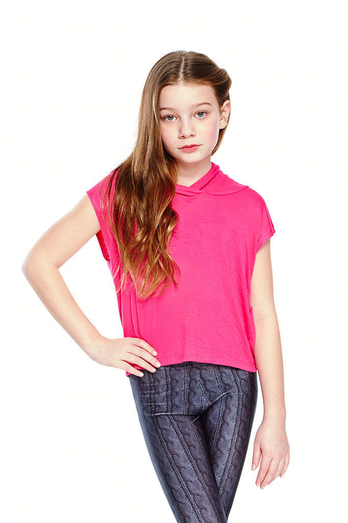 Girls Fuchsia Hooded Crop Top