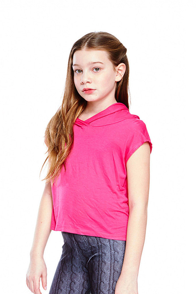 Girls Fuchsia Hooded Crop Top