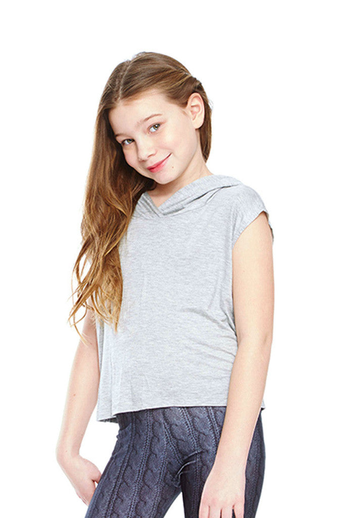 Girls Gray Hooded Crop Top
