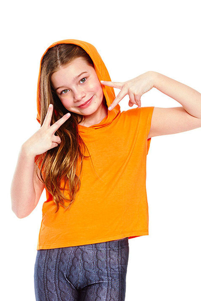 Girls Orange Hooded Crop Top