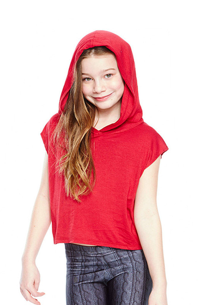 Girls Red Hooded Crop Top