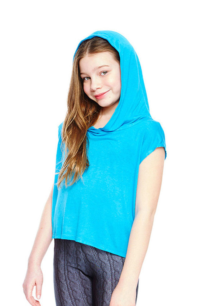 Girls Turquoise Hooded Crop Top