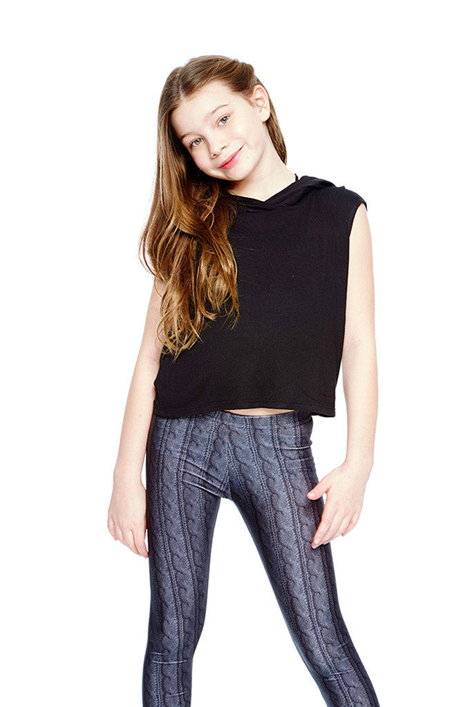 Girls Black Hooded Crop Top