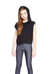 Girls Black Hooded Crop Top