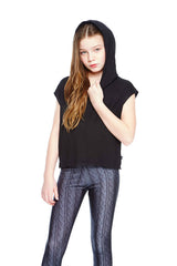 Girls Black Hooded Crop Top