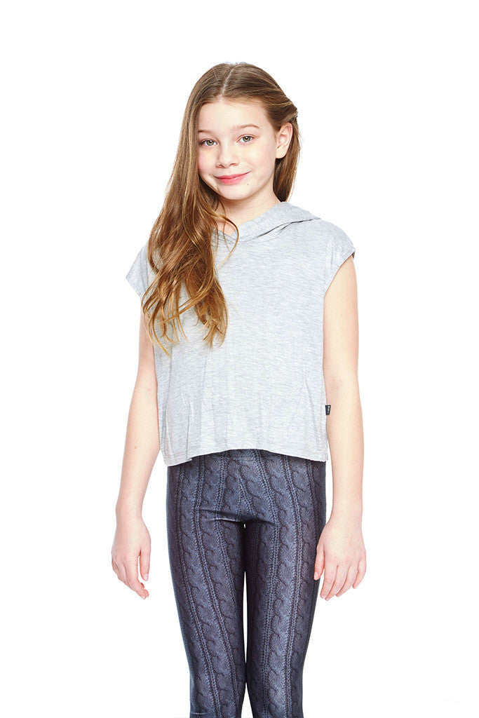 Girls Gray Hooded Crop Top