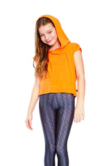 Girls Orange Hooded Crop Top