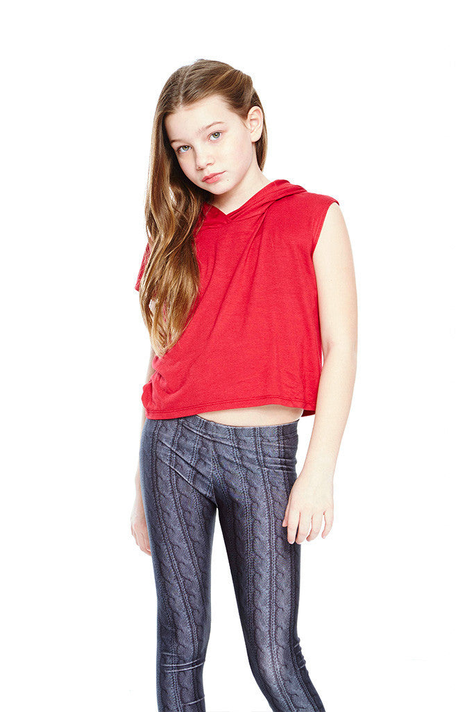 Girls Red Hooded Crop Top