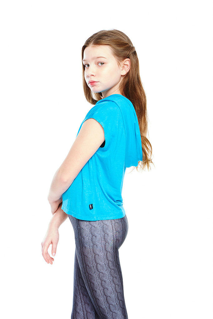Girls Turquoise Hooded Crop Top