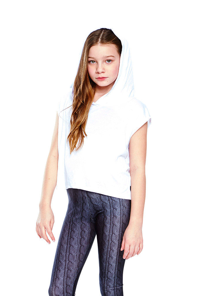 Girls White Hooded Crop Top