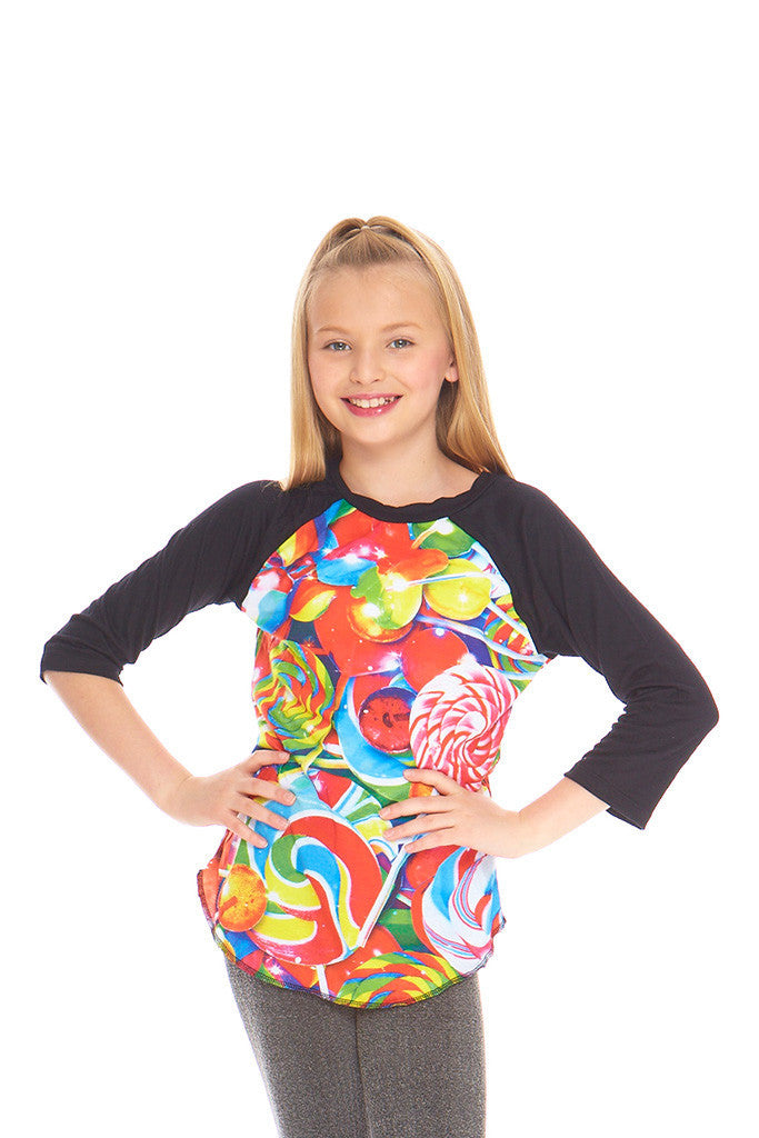 Girls Lollipops 3/4 Sleeve Baseball T-Shirt