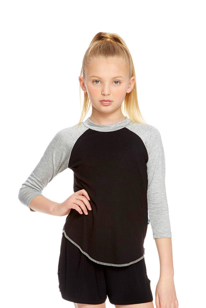 Girls Black 3/4 Sleeve Baseball T-Shirt