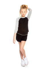 Girls Black 3/4 Sleeve Baseball T-Shirt