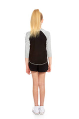 Girls Black 3/4 Sleeve Baseball T-Shirt