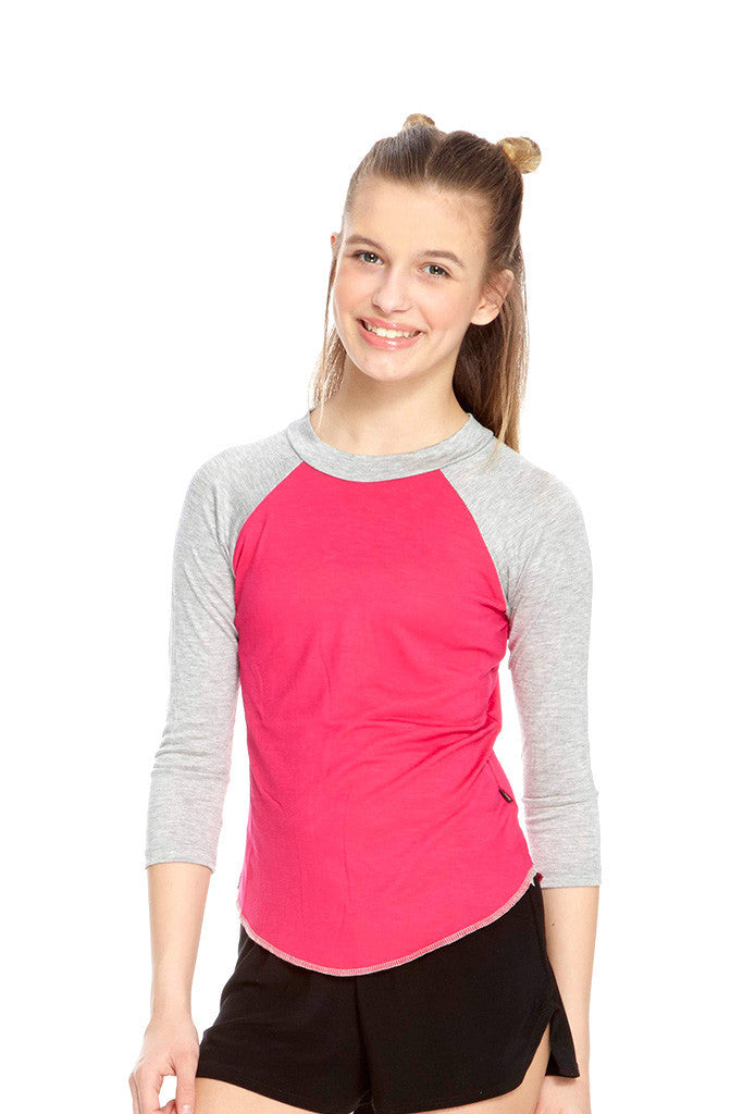 Girls Fuchsia 3/4 Sleeve Baseball T-Shirt