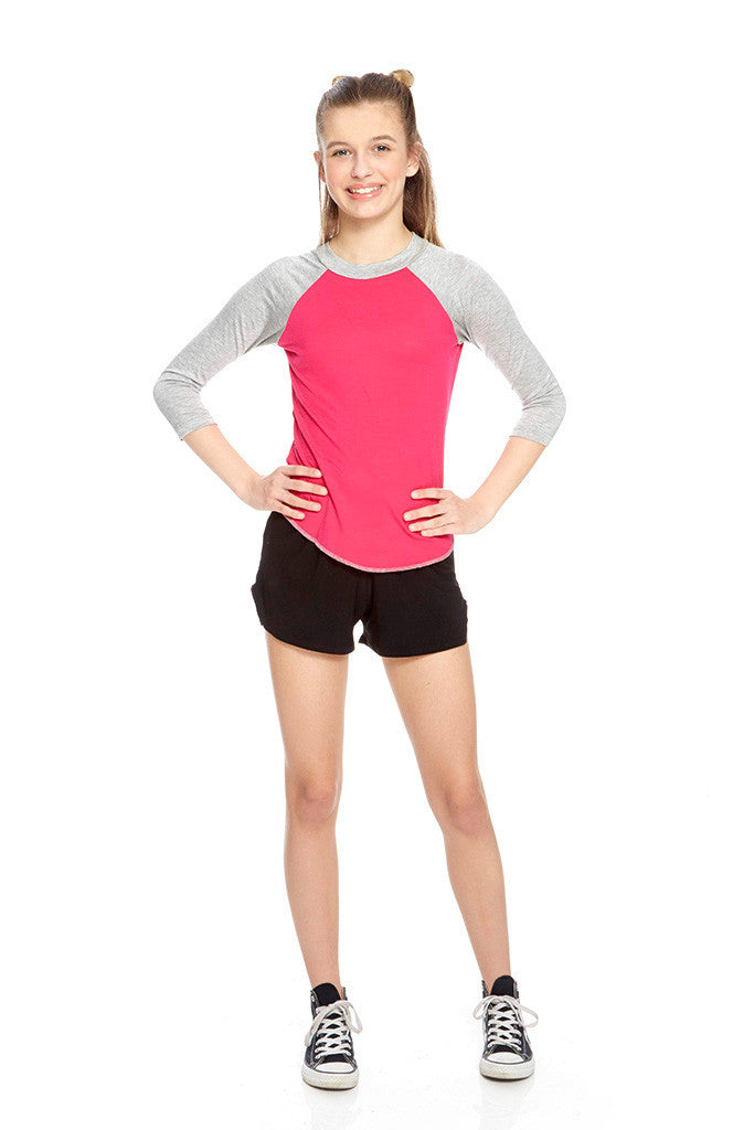 Girls Fuchsia 3/4 Sleeve Baseball T-Shirt