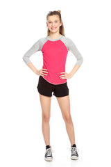 Girls Fuchsia 3/4 Sleeve Baseball T-Shirt