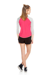 Girls Fuchsia 3/4 Sleeve Baseball T-Shirt