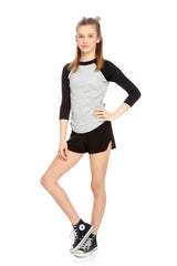 Girls Gray 3/4 Sleeve Baseball T-Shirt