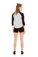 Girls Gray 3/4 Sleeve Baseball T-Shirt
