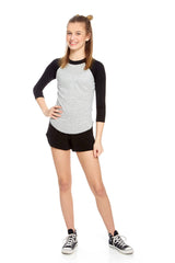 Girls Gray 3/4 Sleeve Baseball T-Shirt
