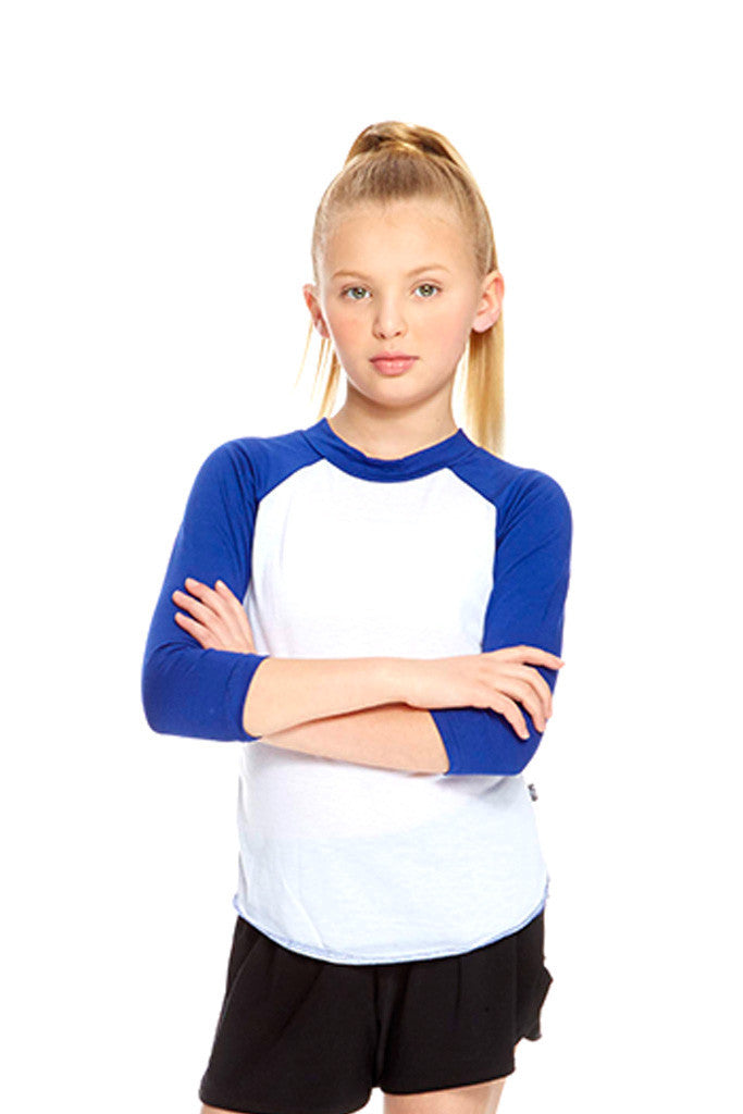 Girls White 3/4 Sleeve Baseball T-Shirt