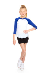 Girls White 3/4 Sleeve Baseball T-Shirt