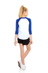 Girls White 3/4 Sleeve Baseball T-Shirt