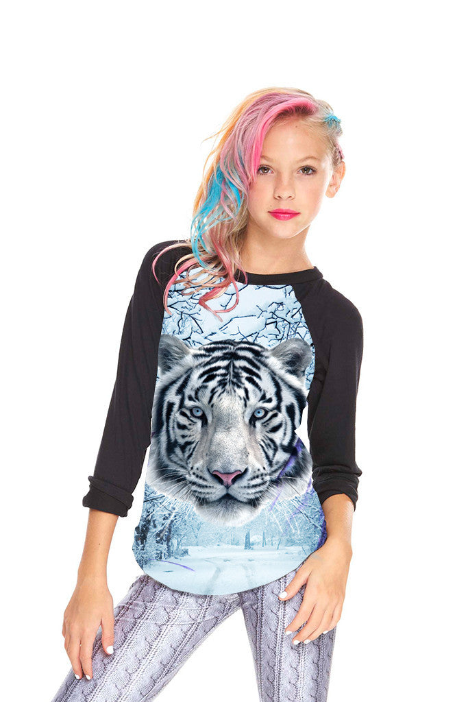 Girls Snow Cat Baseball T-Shirt
