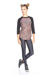 Girls Multi Glitter 3/4 Sleeve Baseball T-Shirt