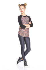 Girls Multi Glitter 3/4 Sleeve Baseball T-Shirt