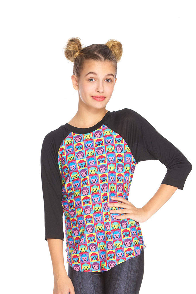 Girls Warhol Monkeys 3/4 Sleeve Baseball T-Shirt