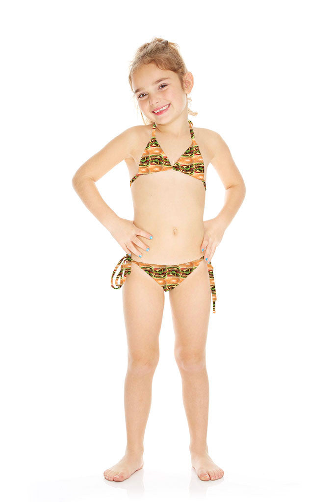 Kids Cheeseburger Triangle Tie Side Bikini