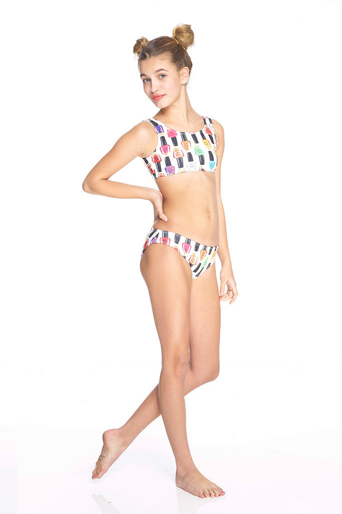 Girls Nail Polish Sports Bra Bikini