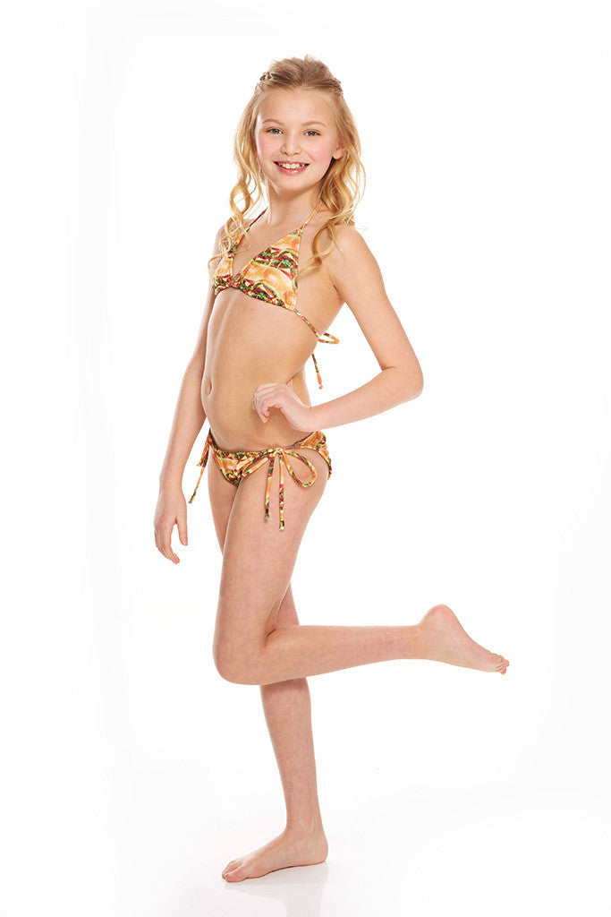 Girls Cheeseburger Triangle Tie Side Bikini