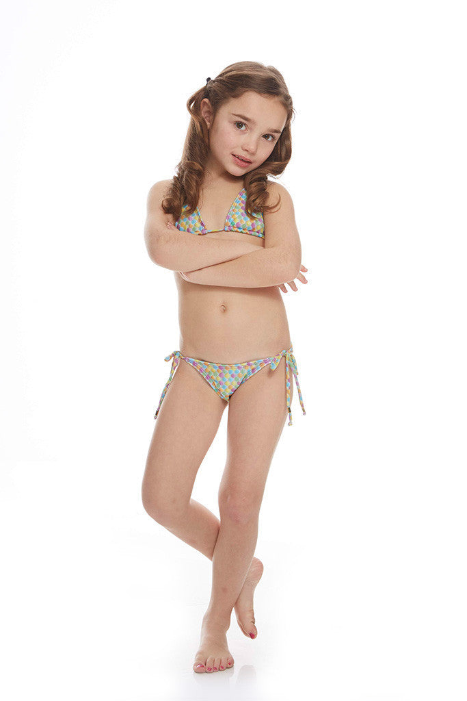 Kids Pastel Snake Triangle Tie Side Bikini