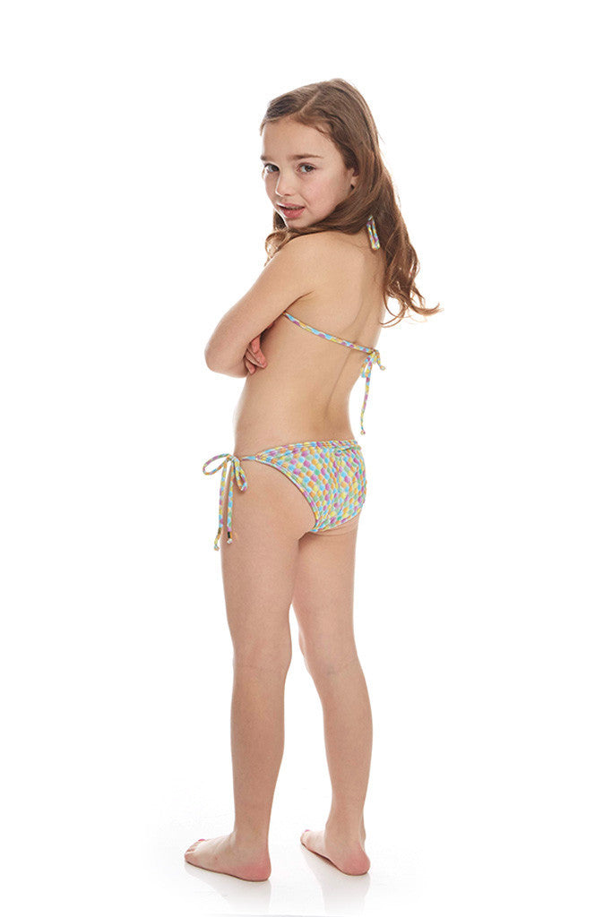 Kids Pastel Snake Triangle Tie Side Bikini
