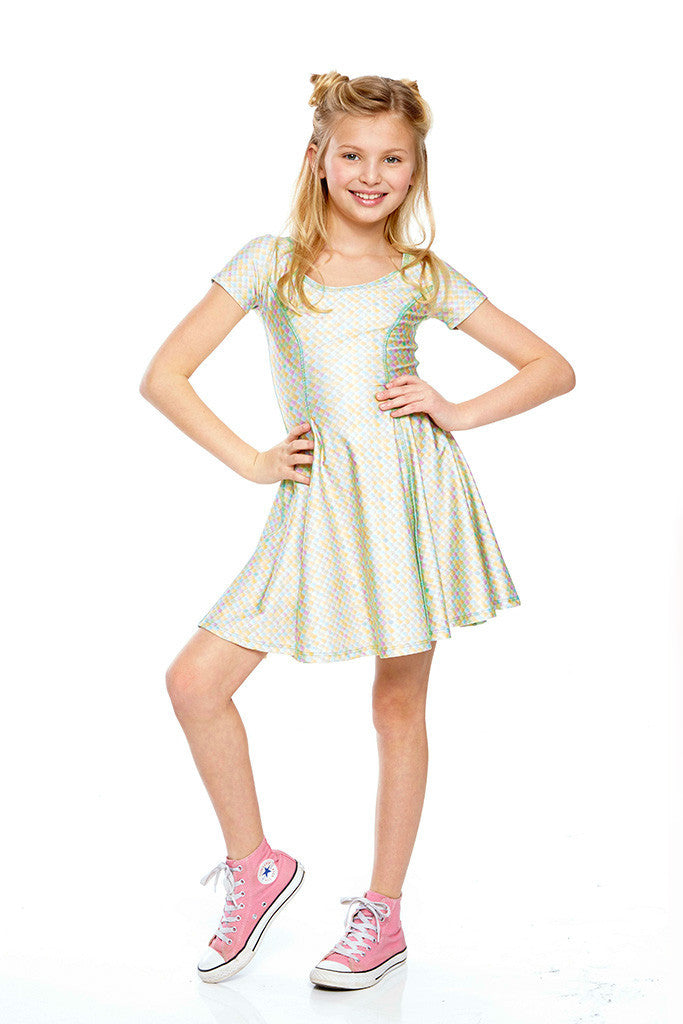 Girls Pastel Snake Cap Sleeve Skater Dress