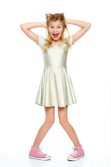 Girls Pastel Snake Cap Sleeve Skater Dress
