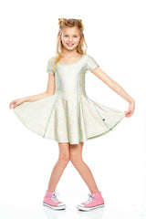 Girls Pastel Snake Cap Sleeve Skater Dress