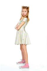 Girls Pastel Snake Cap Sleeve Skater Dress