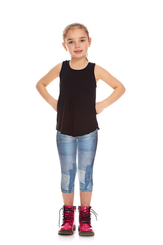 Kids Denim Patchwork Capri Leggings