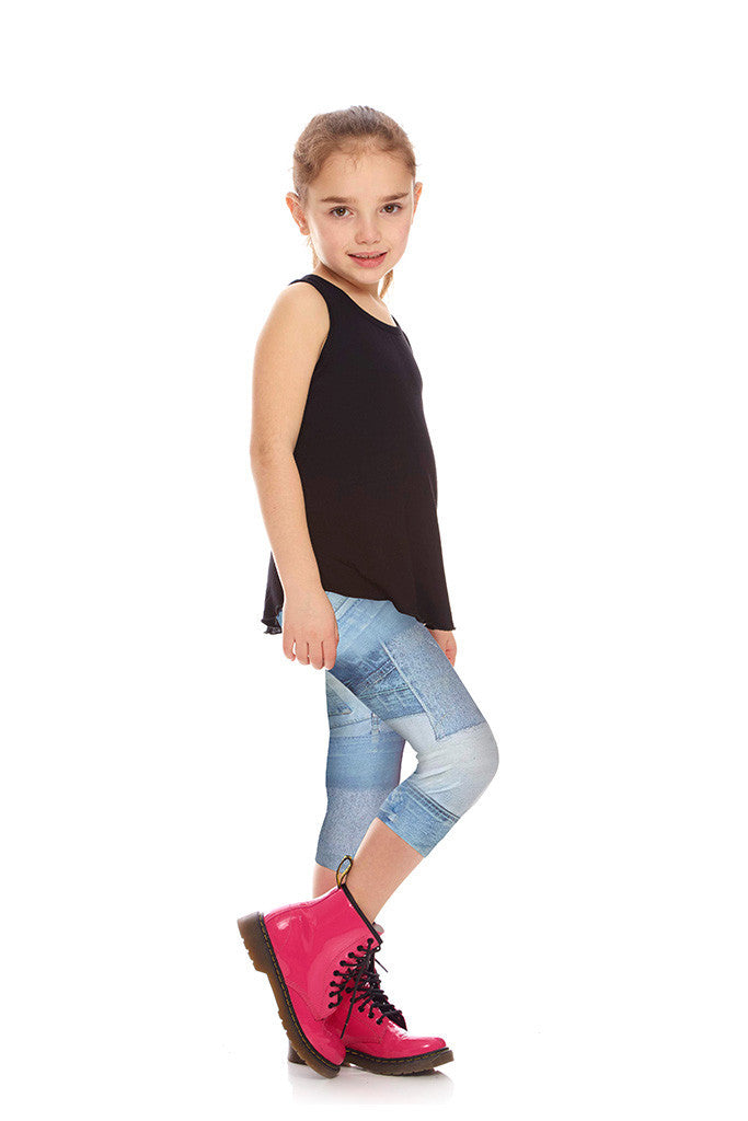 Kids Denim Patchwork Capri Leggings