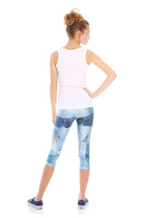 Girls Denim Patchwork Capri Leggings