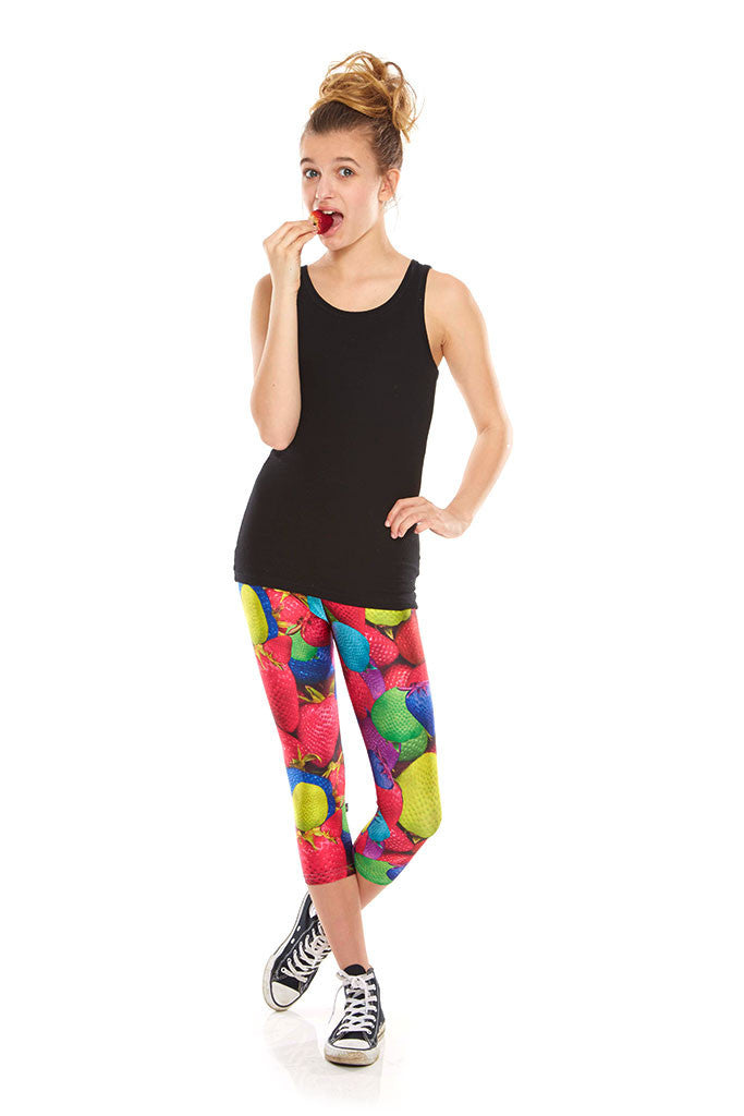 Girls Strawberries Capri Leggings