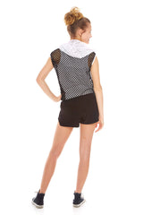 Girls Black Hooded Fishnet Top