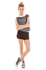 Girls Black Hooded Fishnet Top
