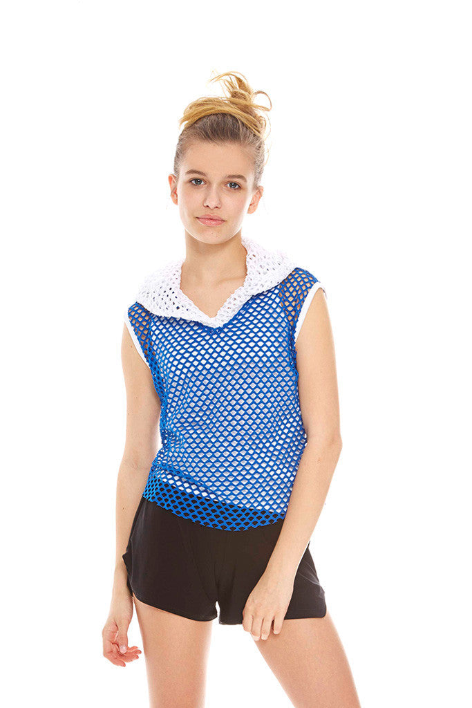 Girls Royal Hooded Fishnet Top