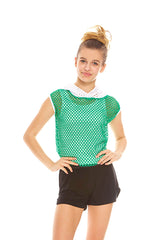 Girls Green Hooded Fishnet Top